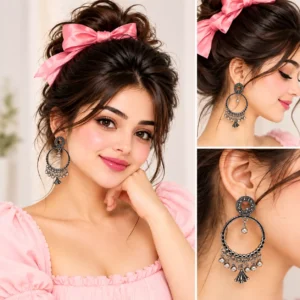 CHULKI Arohi oxidized hoop earrings with intricate detailing and dangling accents