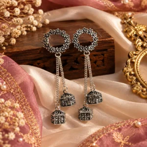 CHULKI Noor long jhumka earrings with floral tops, chain drops and ornate charms