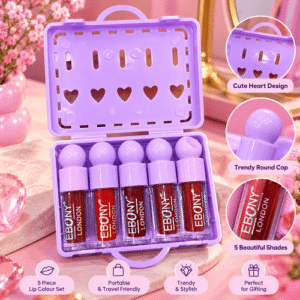 Five lip colour tubes in a cute purple case — a coordinated addition to your beauty collection.